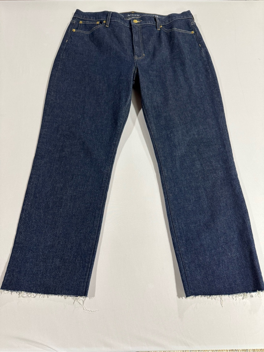 J CREW 1996 Straight Dark Blue High Waist Denim Jeans Raw Hem Women’s 32